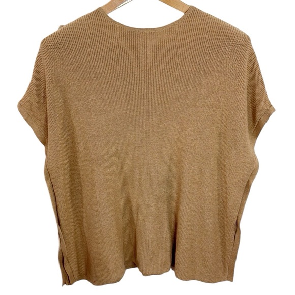 J.Jill yak hair blend fringed short sleeve Sweater top in tan Size XS/S Petite - Picture 3 of 8